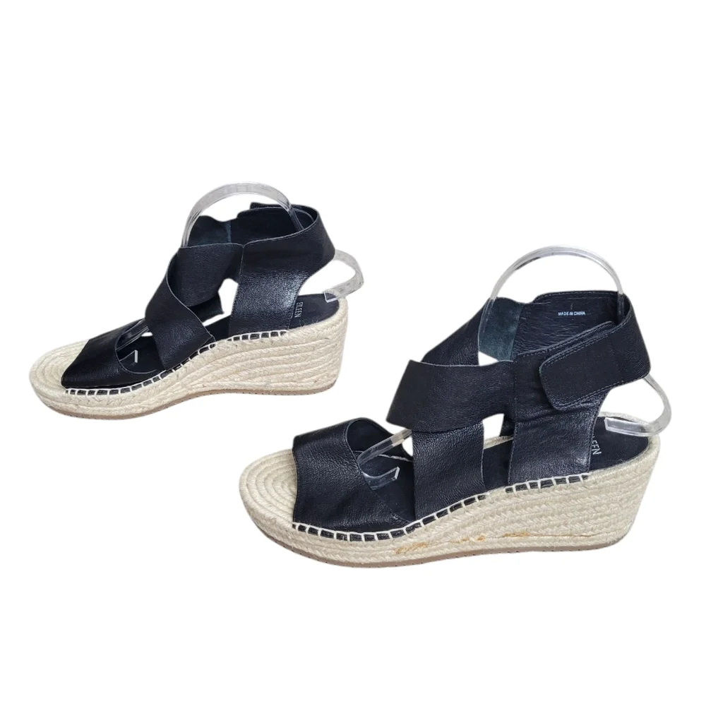 Eileen‎ Fisher Willow Tumbled Leather Wedge Espadrille Black